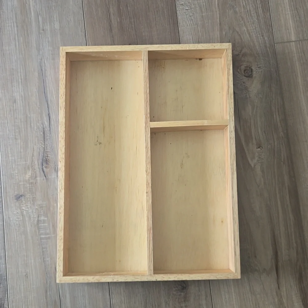 Wooden Multi‑Compartment Organizer Tray – Natural Finish